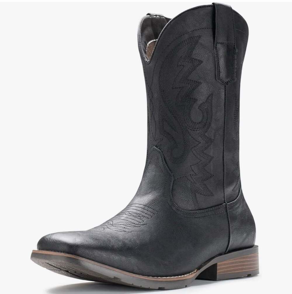 Iuv Men's Square Toe Cowboy Boots Black Western